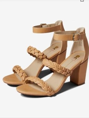 Elegant Tan Braided Block Heel Sandals